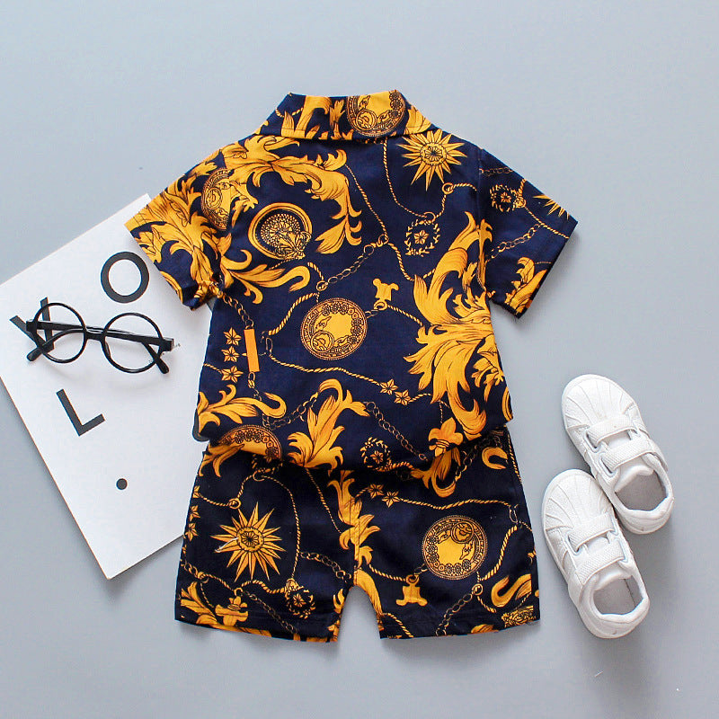 Boy short-sleeved shirt shorts set beach two-piece set