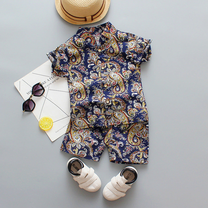 Boy short-sleeved shirt shorts set beach two-piece set