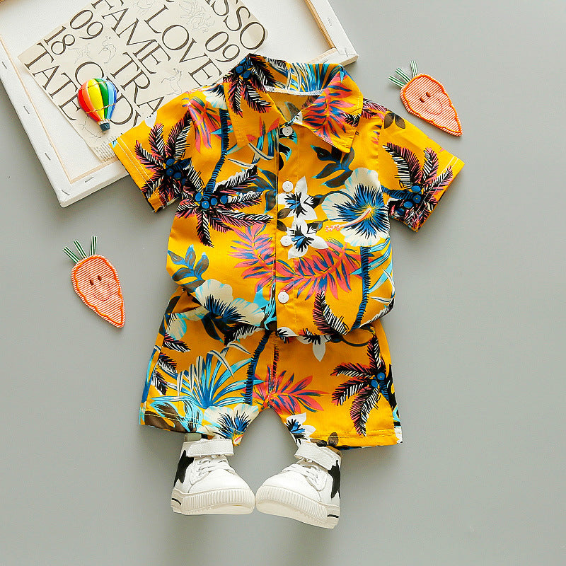 Boy short-sleeved shirt shorts set beach two-piece set