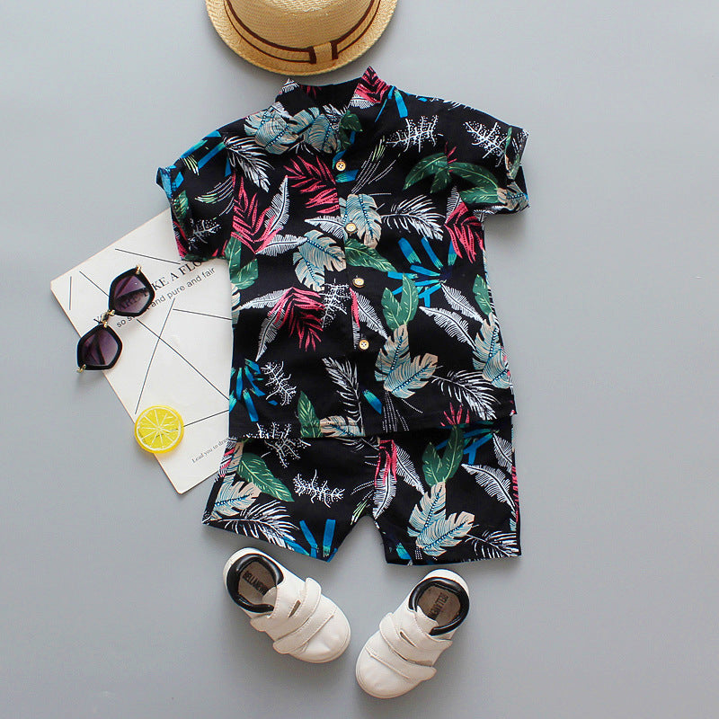 Boy short-sleeved shirt shorts set beach two-piece set