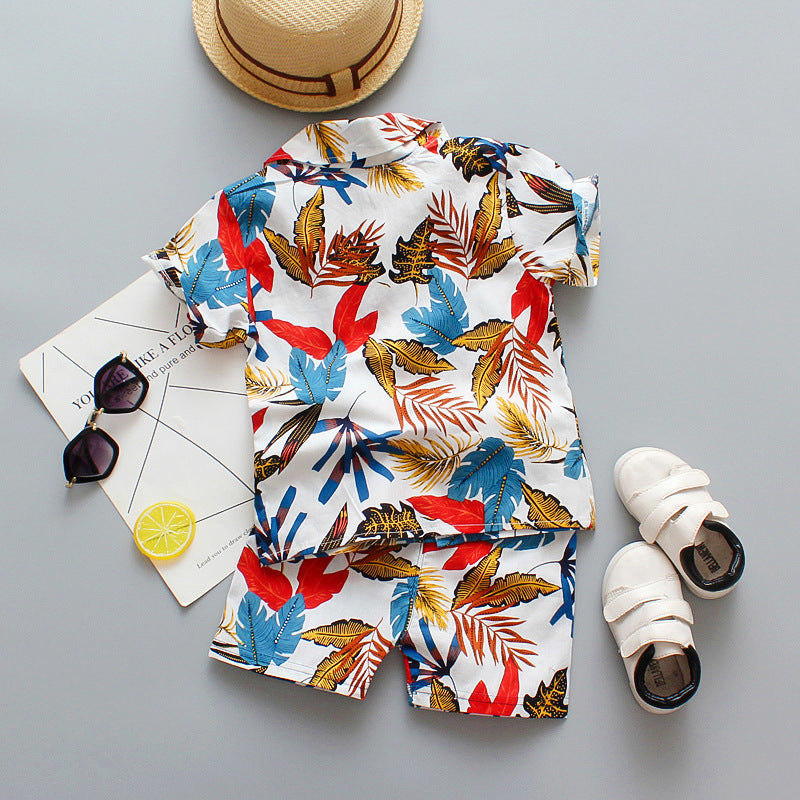 Boy short-sleeved shirt shorts set beach two-piece set