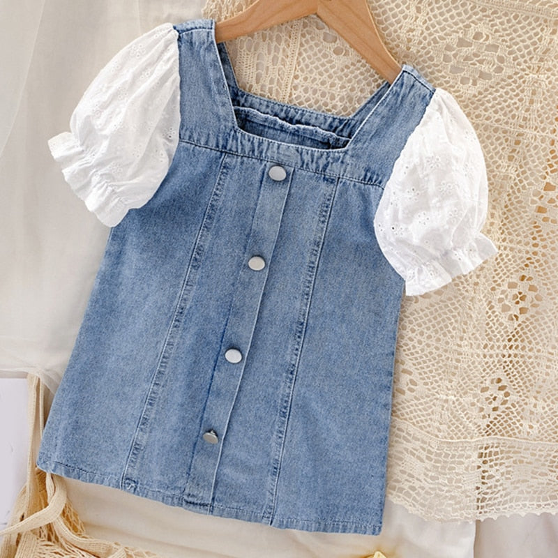 Sleeveless Denim Wash Strap Dress  For Girls