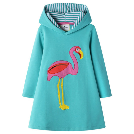 Hoodies Flamingo Long Sleeve  Cotton Princess Hoody Dresses