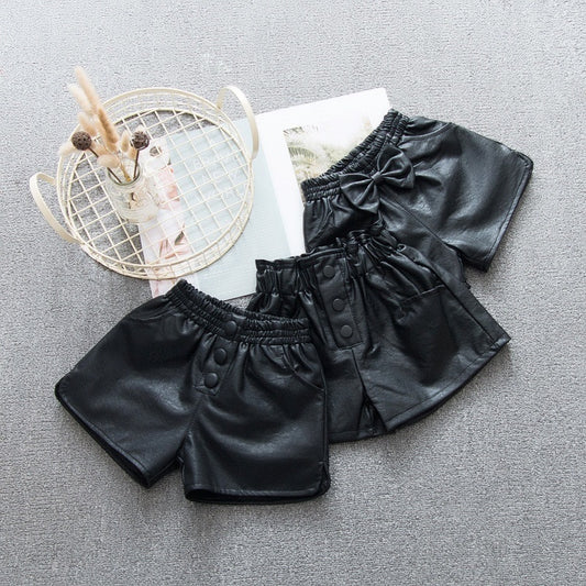 Spring Autumn Girl Fashion Pu Leather Shorts Baby Kids Children Clothes