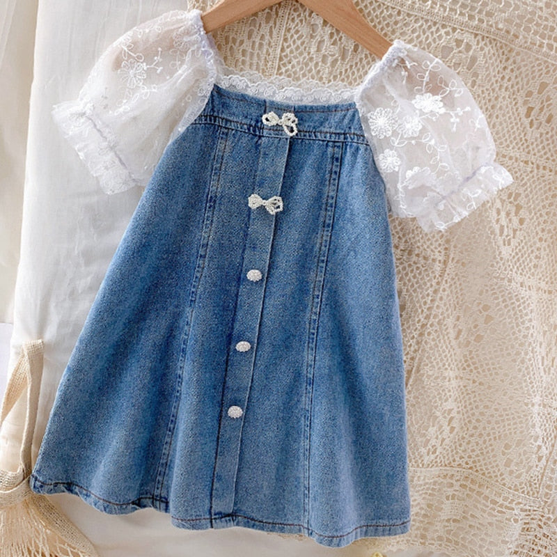 Sleeveless Denim Wash Strap Dress  For Girls