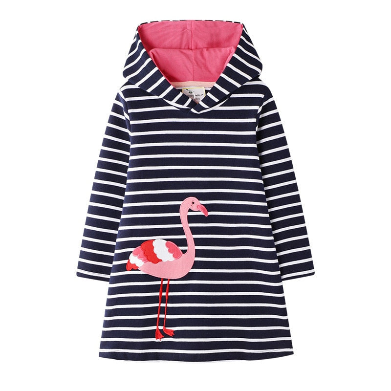 Hoodies Flamingo Long Sleeve  Cotton Princess Hoody Dresses