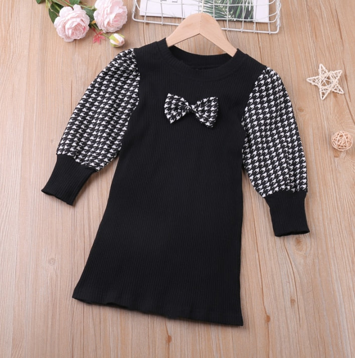 Long Sleeve Lapel Lattice Pattern Dress