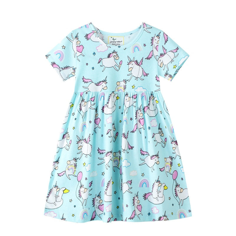 Flower Clouds Dress 2-7 Years Cartoon Rabbit Birds Print Princess Dress
