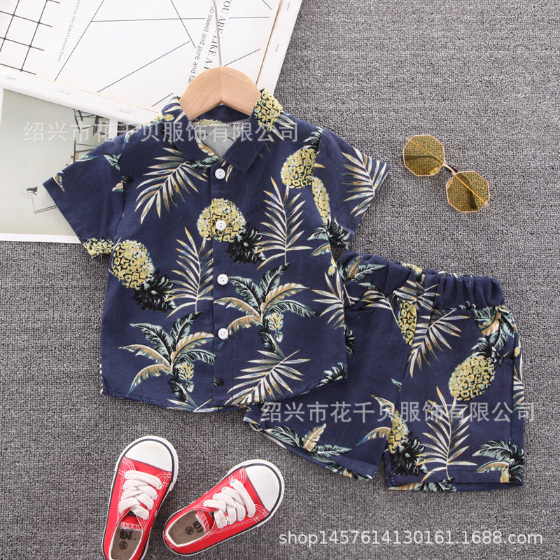 Boy short-sleeved shirt shorts set beach two-piece set