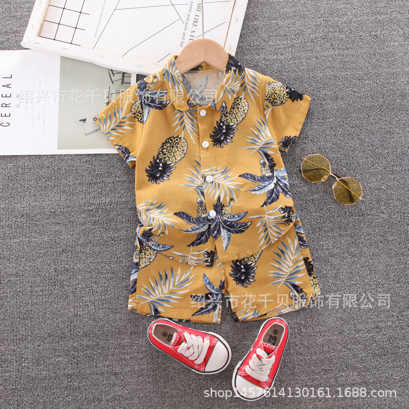 Boy short-sleeved shirt shorts set beach two-piece set