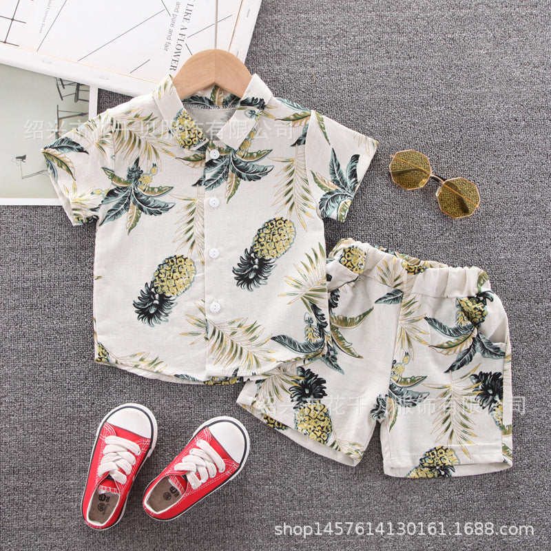 Boy short-sleeved shirt shorts set beach two-piece set