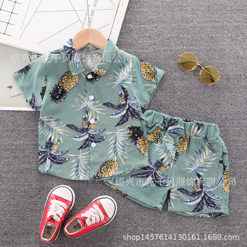 Boy short-sleeved shirt shorts set beach two-piece set