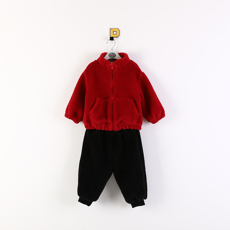 Children's clothing jacket autumn and winter children's coral velvet set