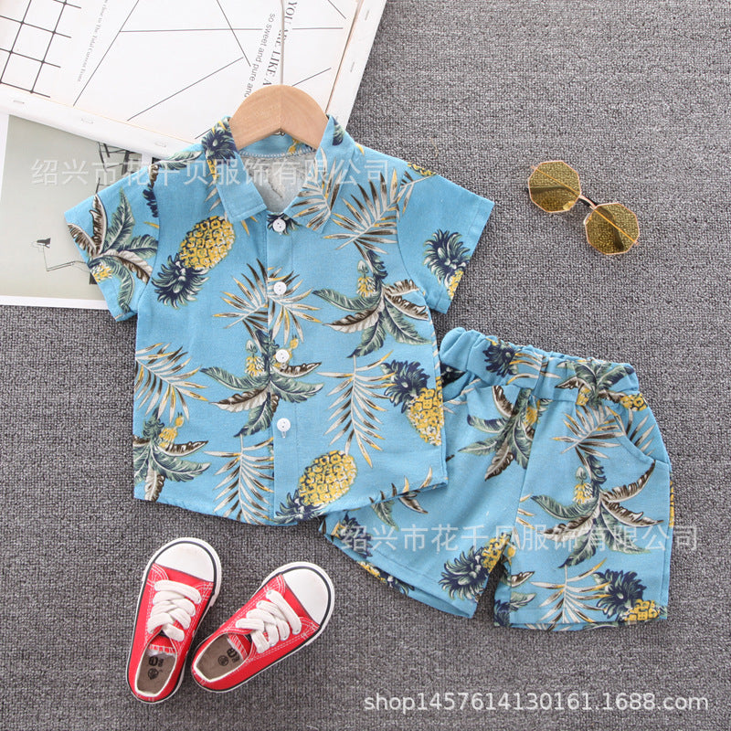 Boy short-sleeved shirt shorts set beach two-piece set