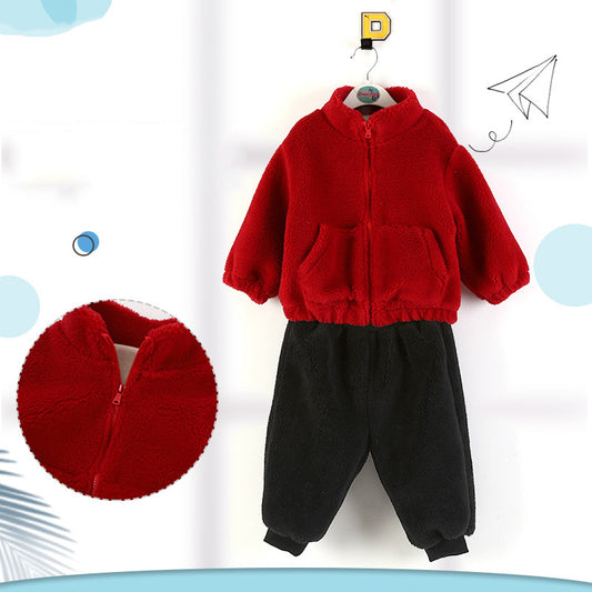 Children's clothing jacket autumn and winter children's coral velvet set